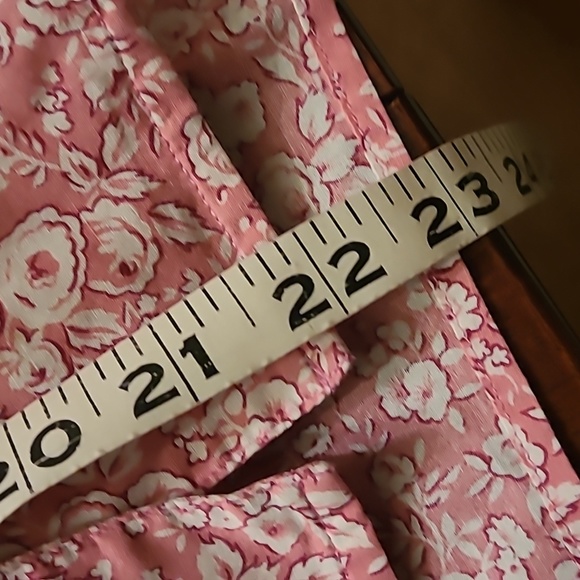 Bright pink floral short sleeved button-down blouse. - Picture 7 of 7